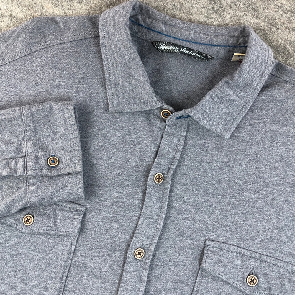 Tommy Bahama Mens Long Sleeve Button Up Shirt Gray XXL Pima Cotton Silk Blend